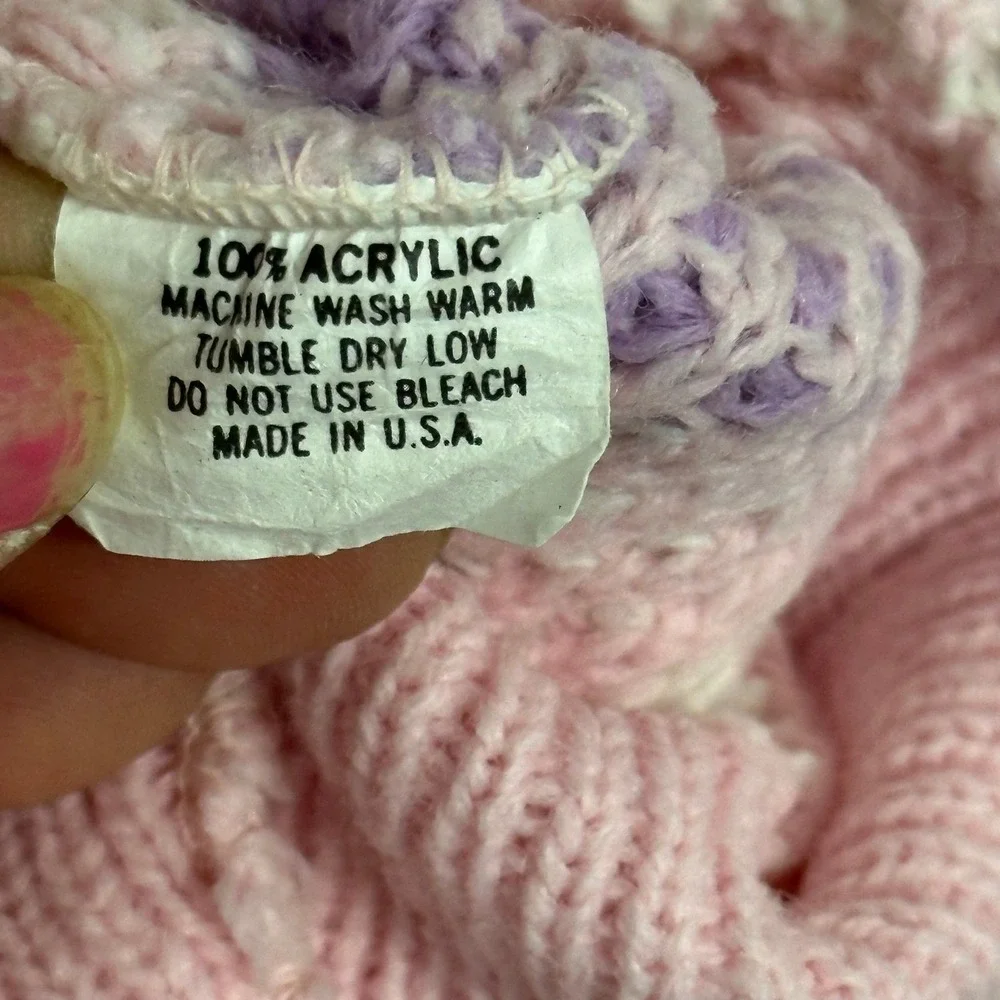 Unbranded Sweater Vest Womens Size M Pink Purple Striped USA Made Waffle Knit